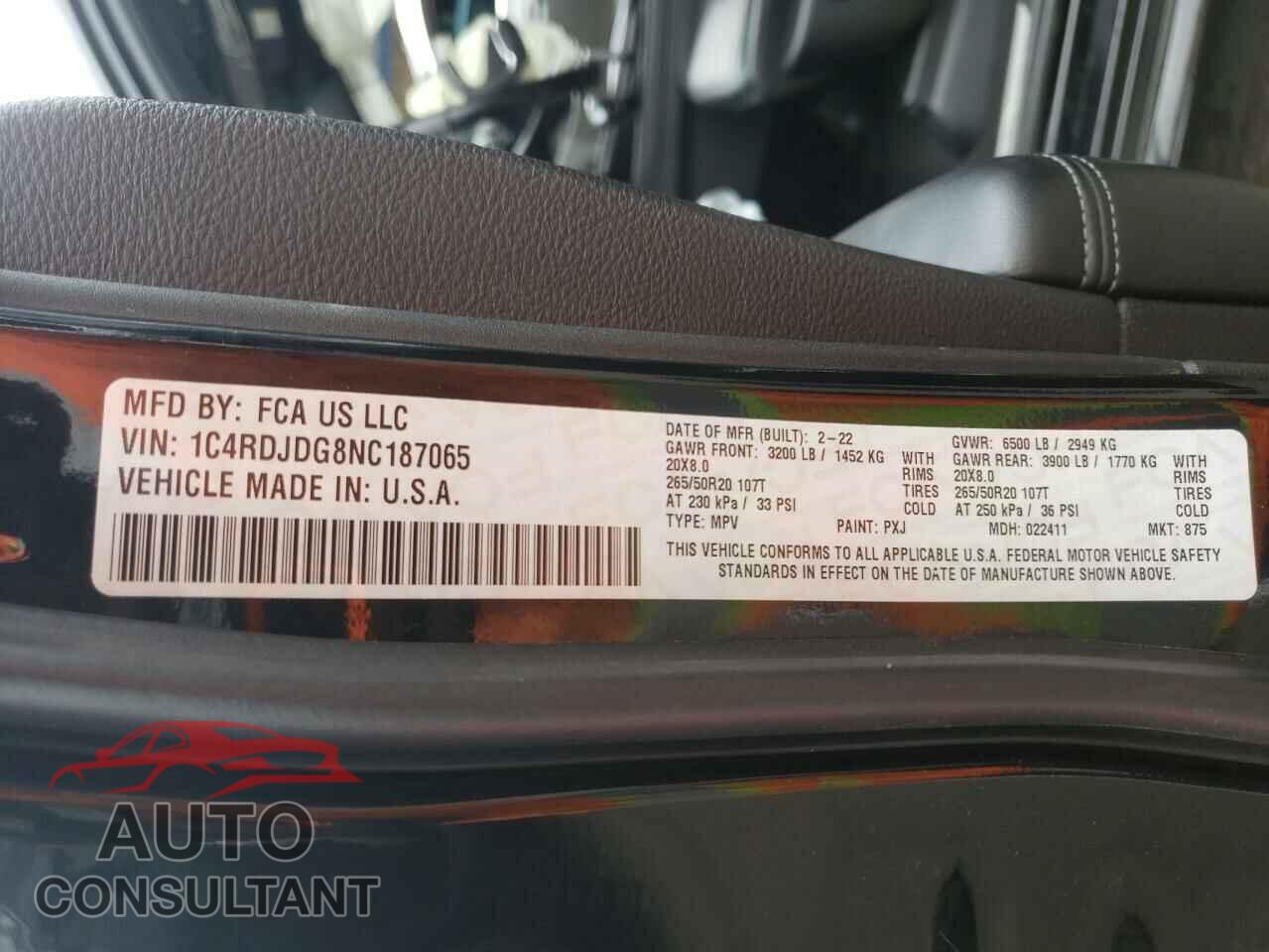 DODGE DURANGO 2022 - 1C4RDJDG8NC187065