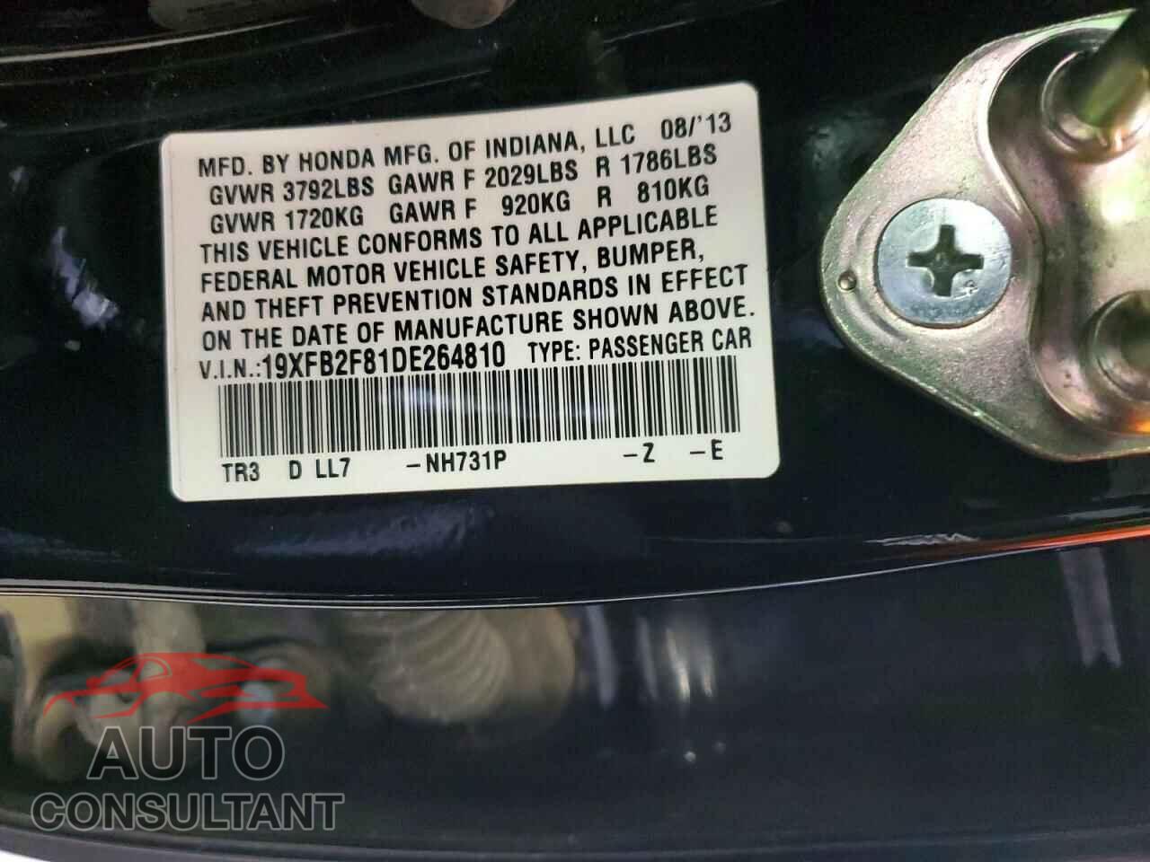 HONDA CIVIC 2013 - 19XFB2F81DE264810