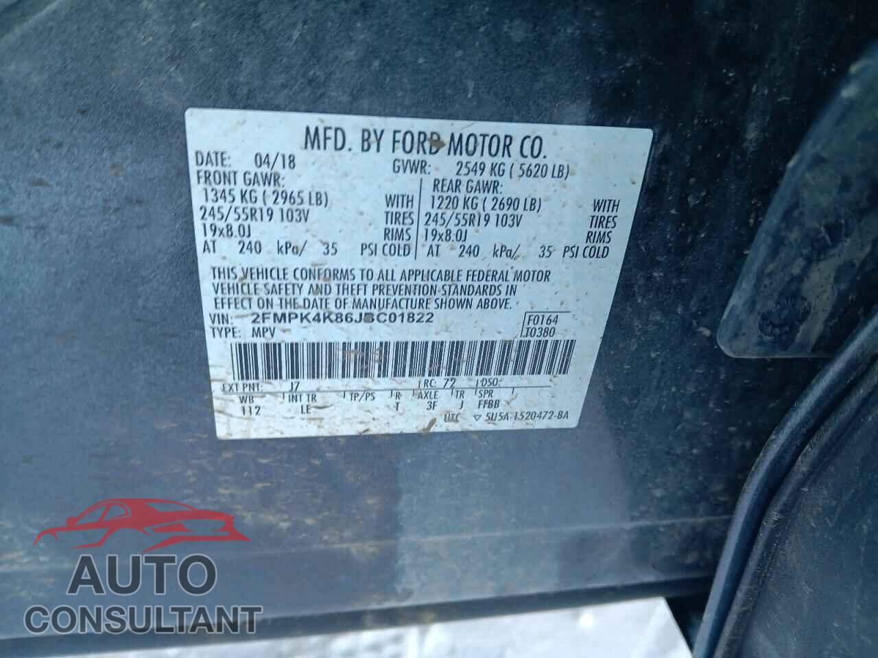 FORD EDGE 2018 - 2FMPK4K86JBC01822