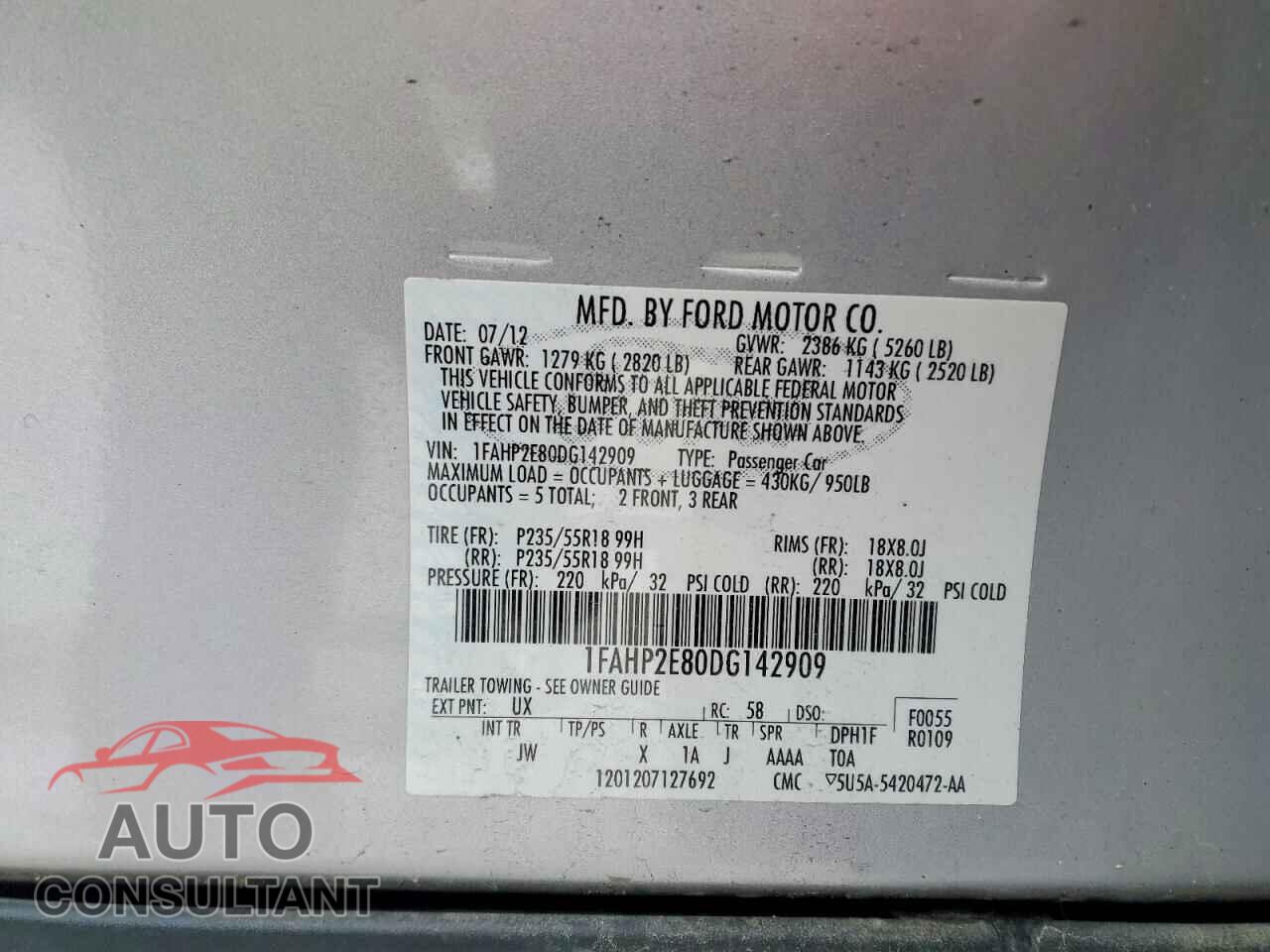 FORD TAURUS 2013 - 1FAHP2E80DG142909