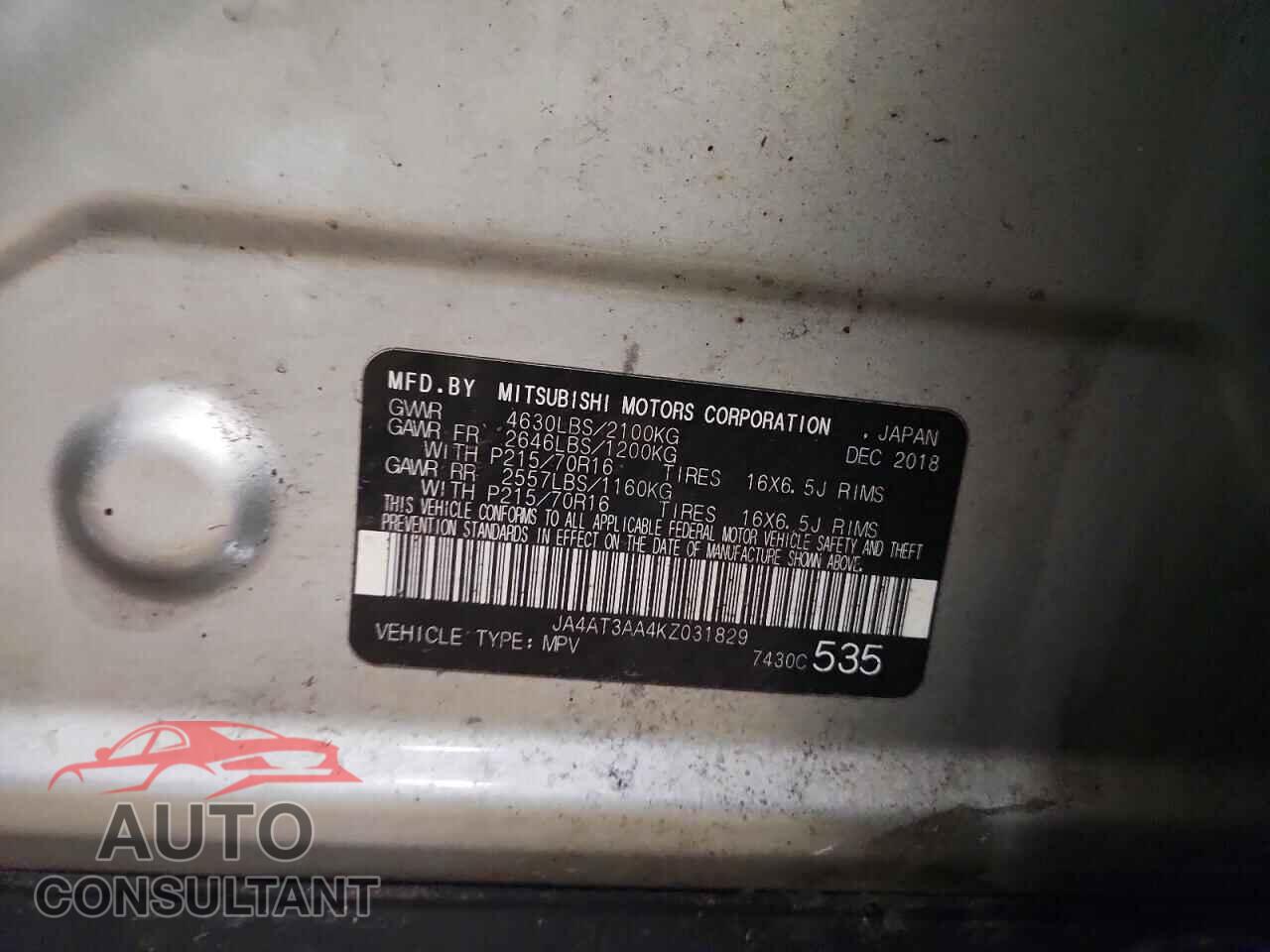 MITSUBISHI ECLIPSE 2019 - JA4AT3AA4KZ031829