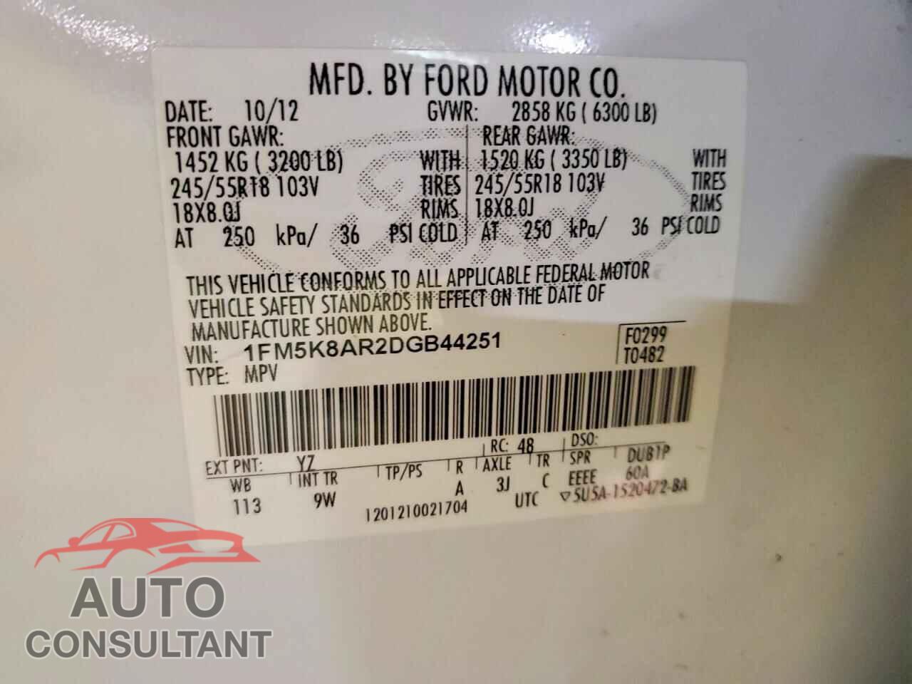 FORD EXPLORER 2013 - 1FM5K8AR2DGB44251