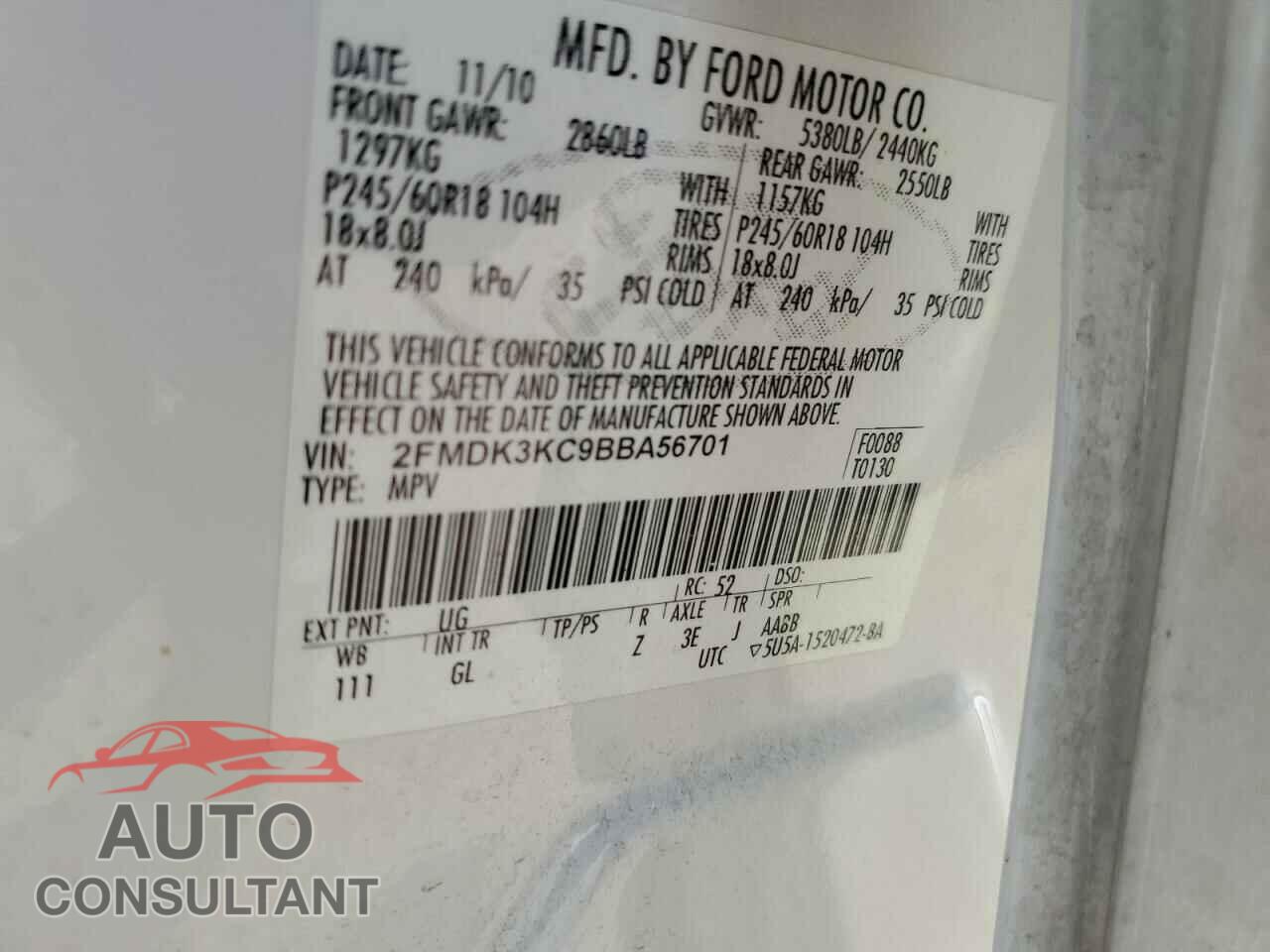 FORD EDGE 2011 - 2FMDK3KC9BBA56701