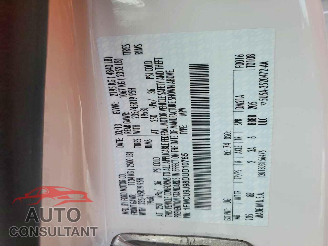 FORD ESCAPE 2013 - 1FMCU9J98DUD10765