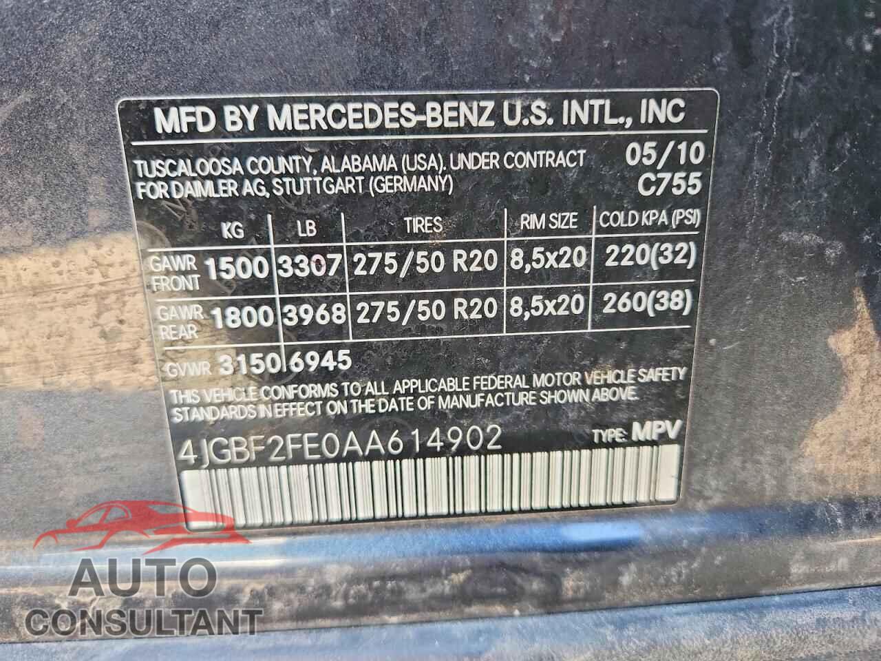 MERCEDES-BENZ GL-CLASS 2010 - 4JGBF2FE0AA614902