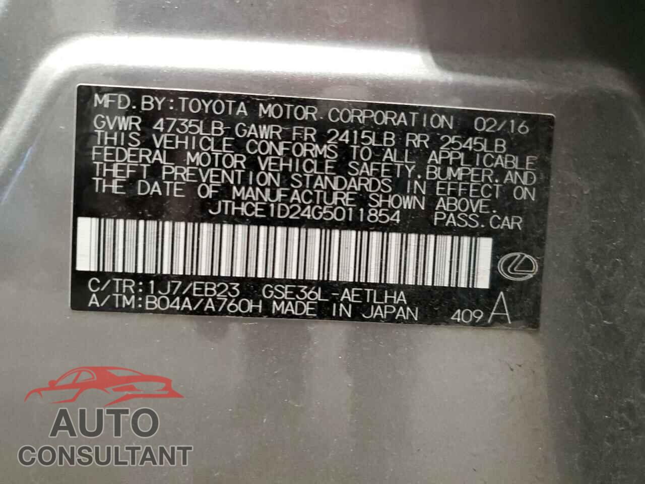 LEXUS IS 2016 - JTHCE1D24G5011854