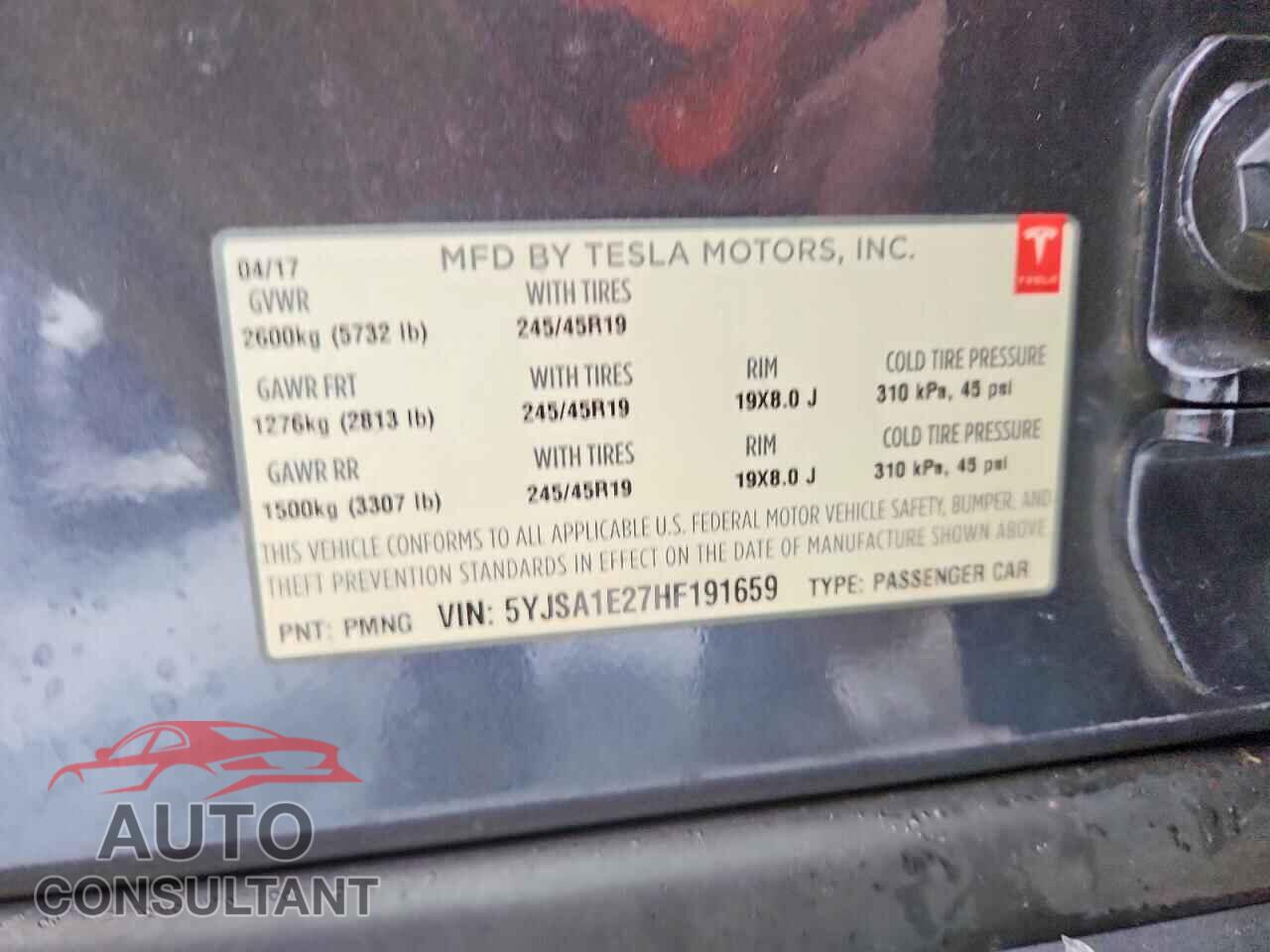 TESLA MODEL S 2017 - 5YJSA1E27HF191659