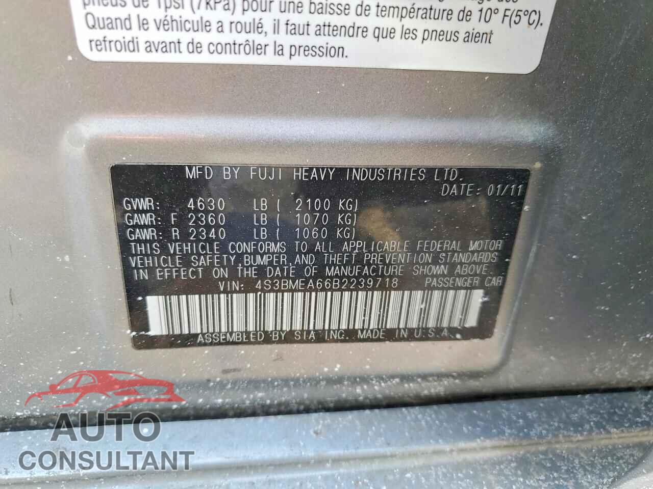 SUBARU LEGACY 2011 - 4S3BMEA66B2239718