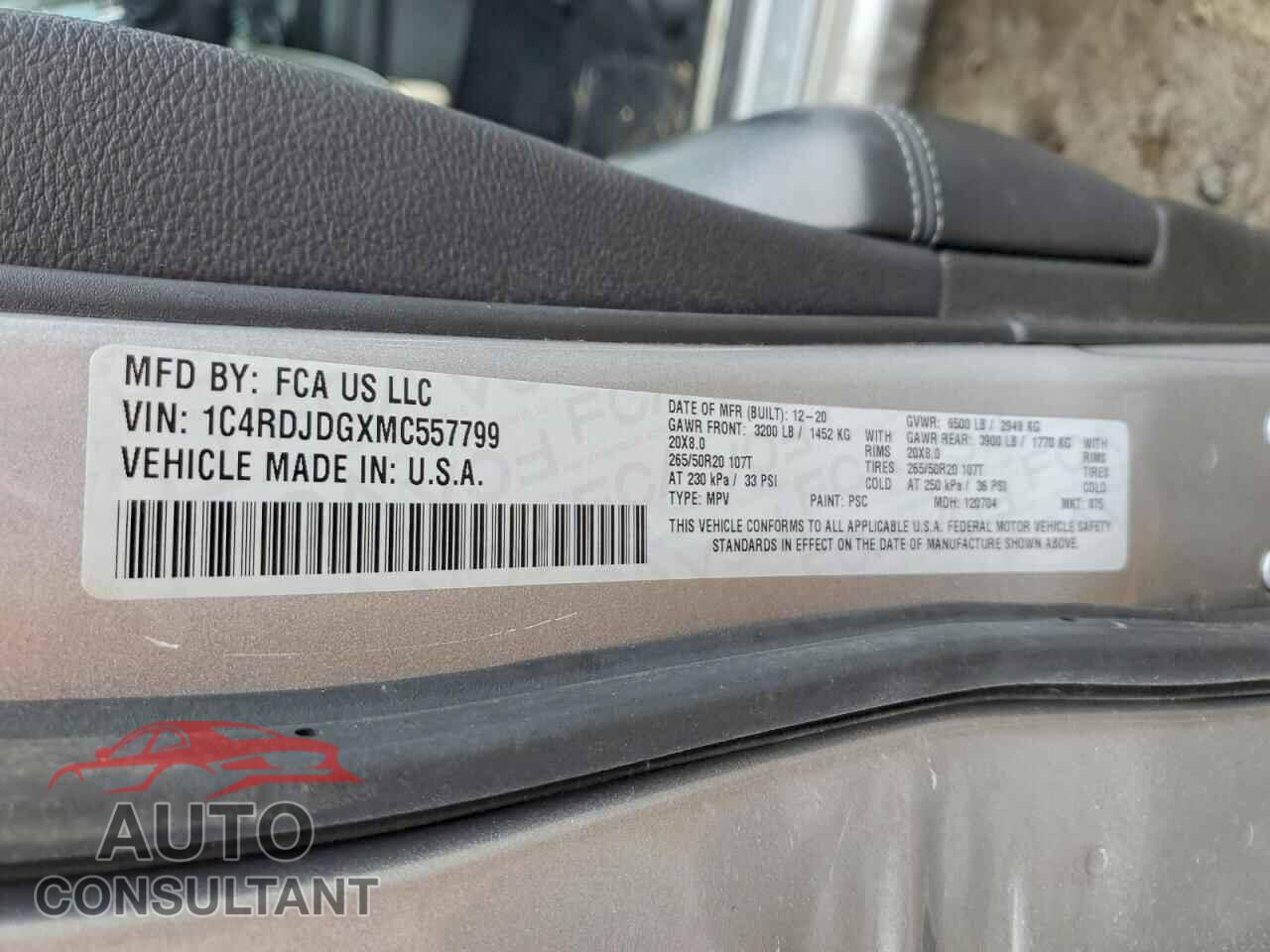 DODGE DURANGO 2021 - 1C4RDJDGXMC557799