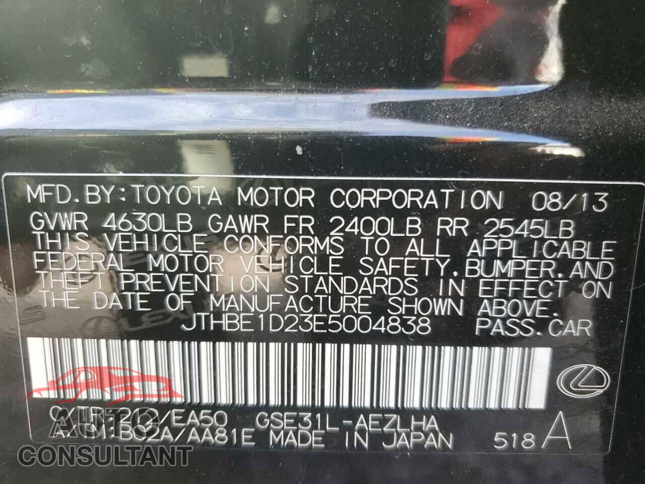LEXUS IS 2014 - JTHBE1D23E5004838