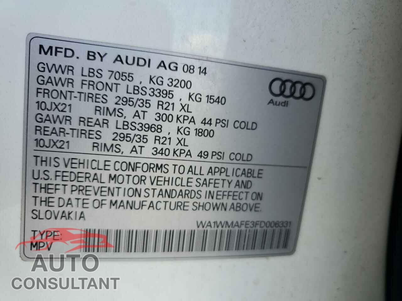 AUDI Q7 2015 - WA1WMAFE3FD006331