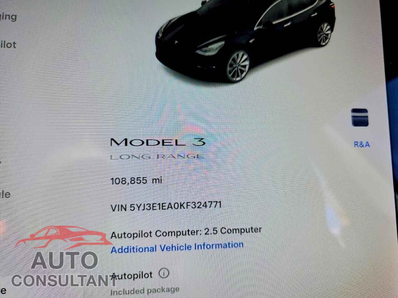 TESLA MODEL 3 2019 - 5YJ3E1EA0KF324771