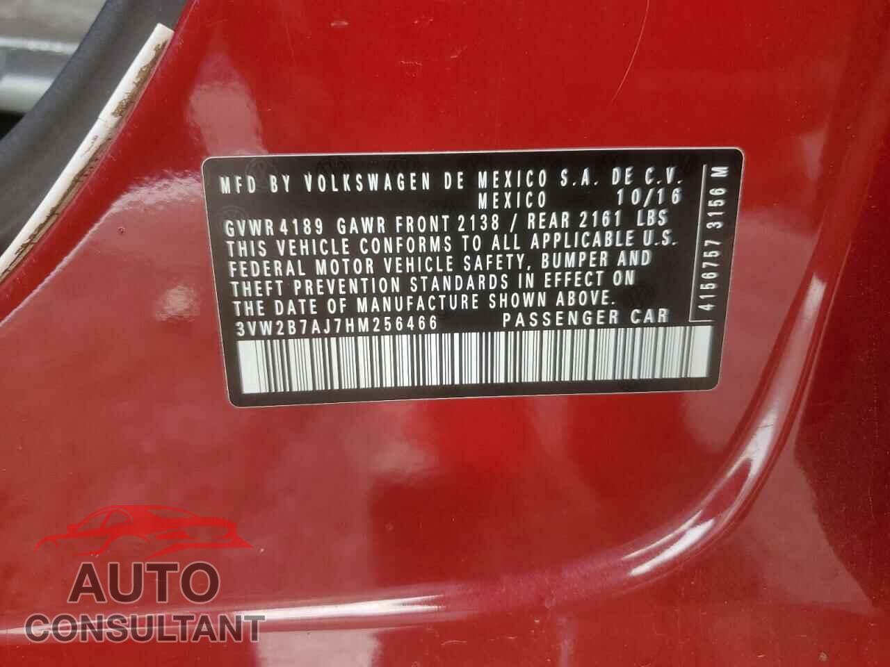 VOLKSWAGEN JETTA 2017 - 3VW2B7AJ7HM256466
