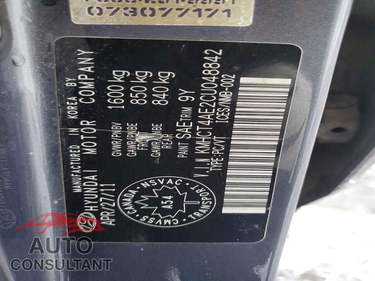 HYUNDAI ACCENT 2012 - KMHCT4AE2CU048842