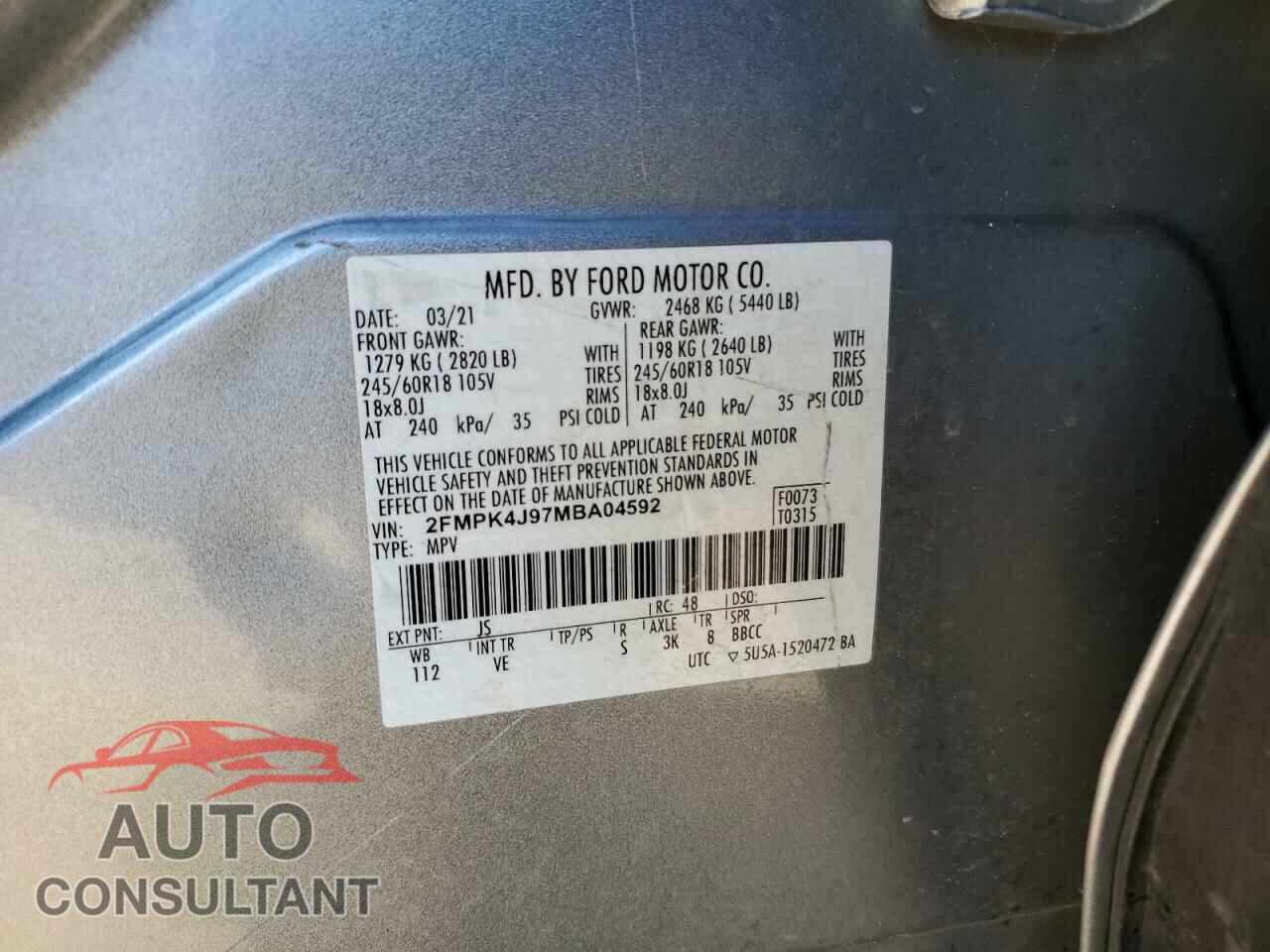 FORD EDGE 2021 - 2FMPK4J97MBA04592
