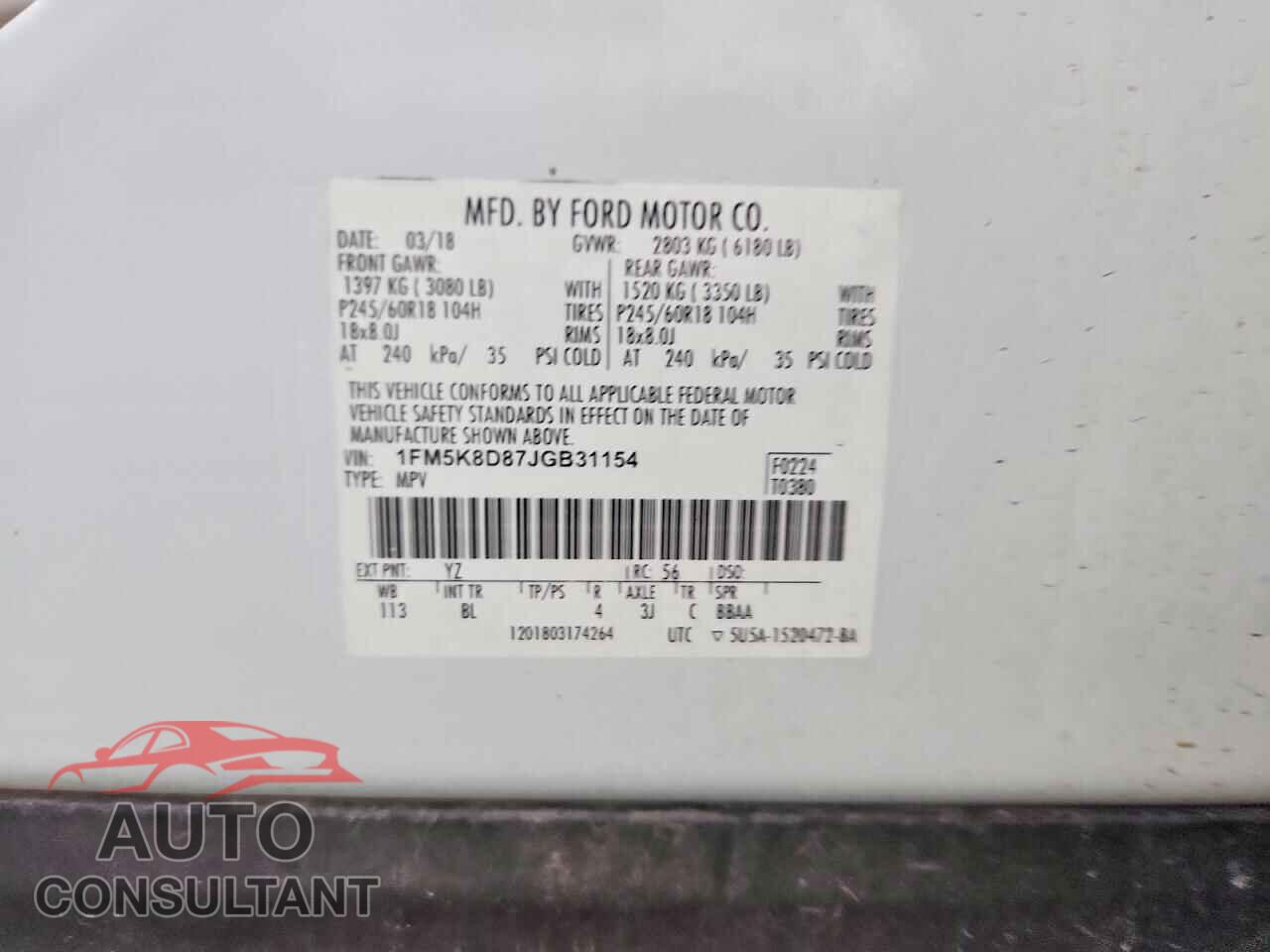 FORD EXPLORER 2018 - 1FM5K8D87JGB31154