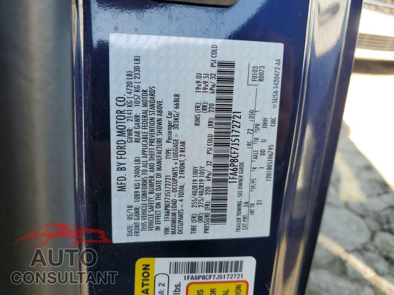 FORD MUSTANG 2018 - 1FA6P8CF7J5172721