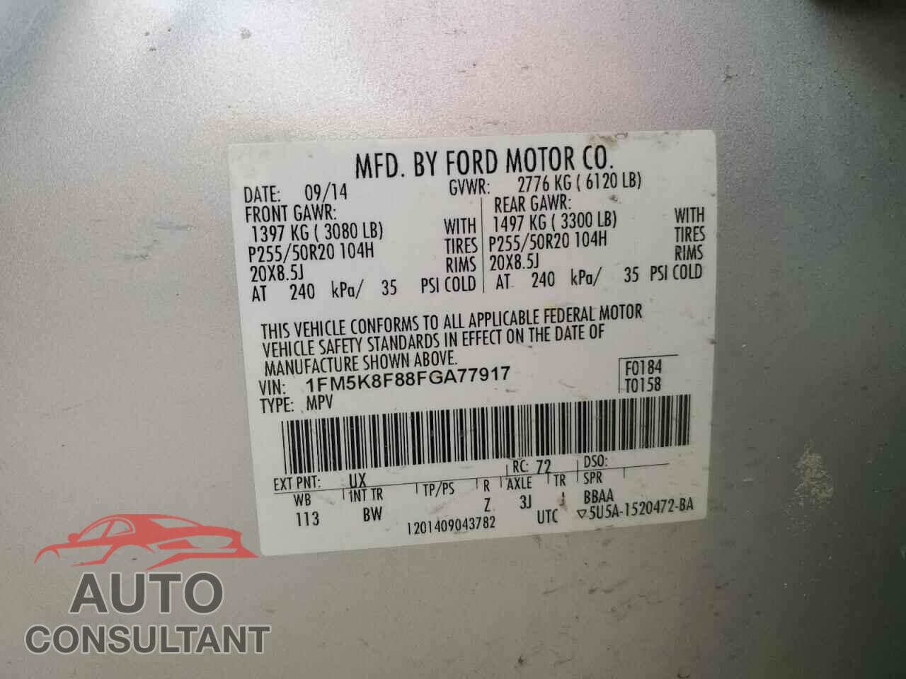 FORD EXPLORER 2015 - 1FM5K8F88FGA77917