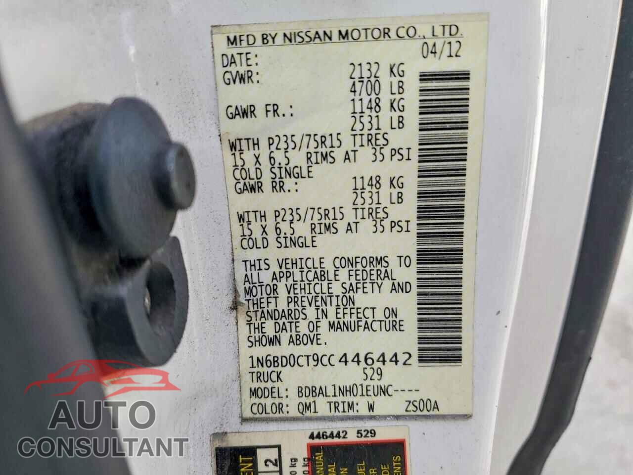 NISSAN FRONTIER 2012 - 1N6BD0CT9CC446442