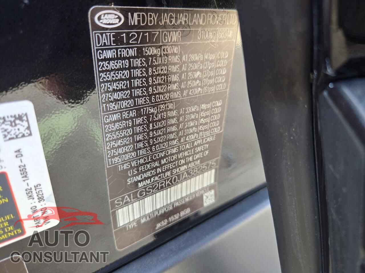 LAND ROVER RANGEROVER 2018 - SALGS2RK0JA382575