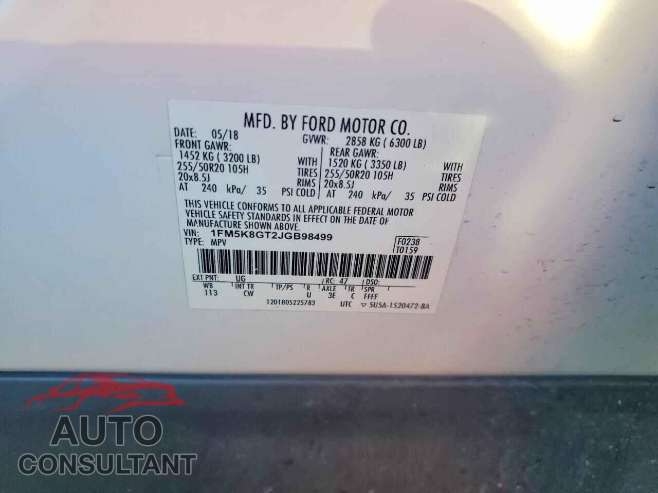 FORD EXPLORER 2018 - 1FM5K8GT2JGB98499