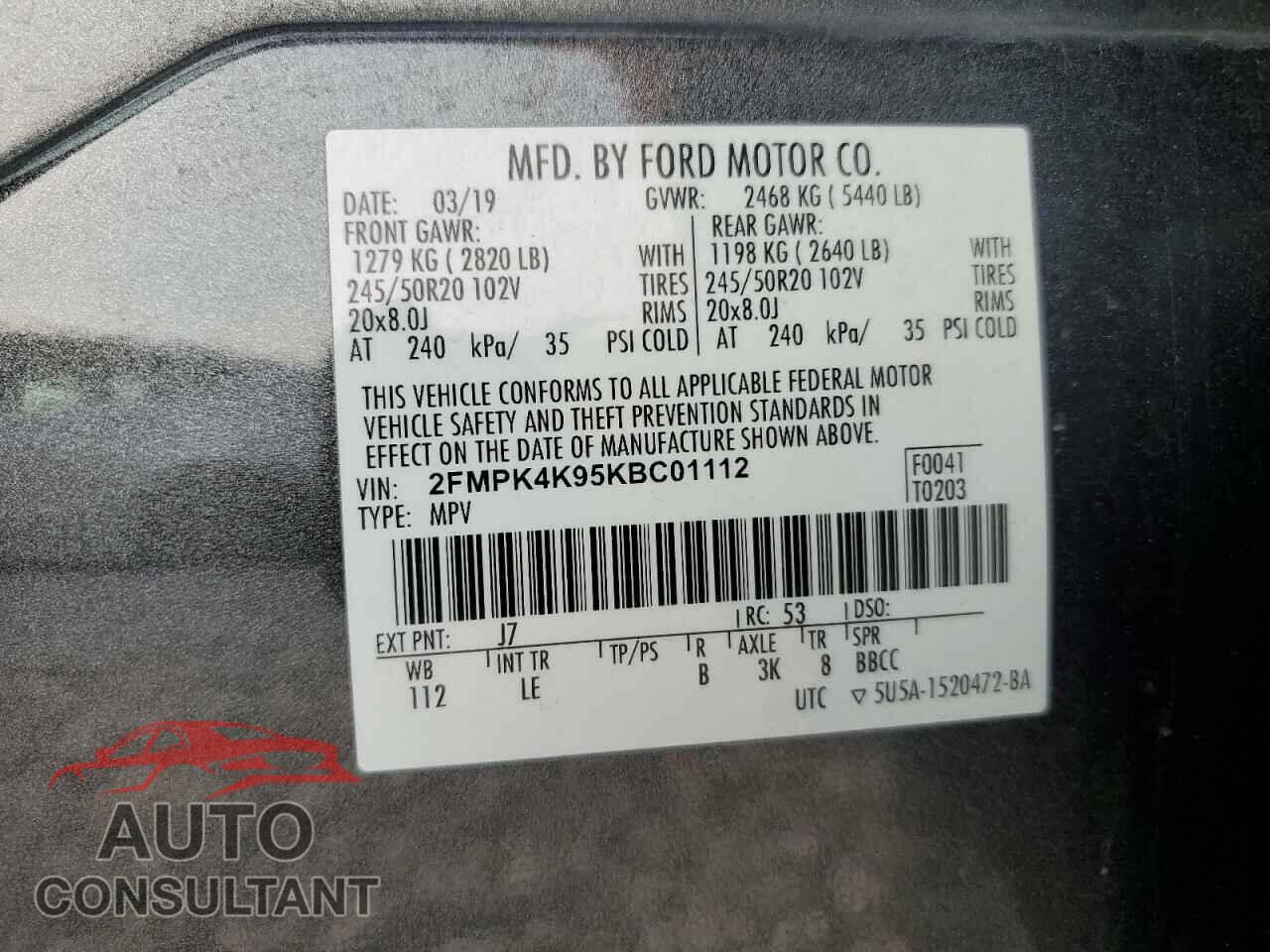 FORD EDGE 2019 - 2FMPK4K95KBC01112