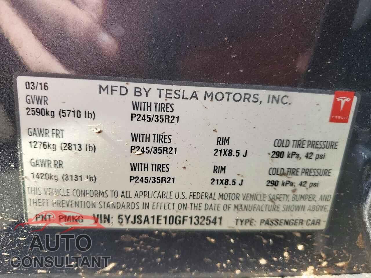TESLA MODEL S 2016 - 5YJSA1E10GF132541