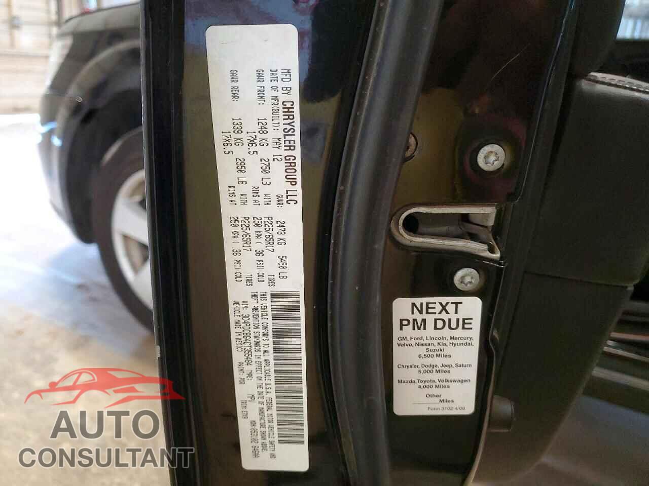 DODGE JOURNEY 2012 - 3C4PDCBG4CT355484