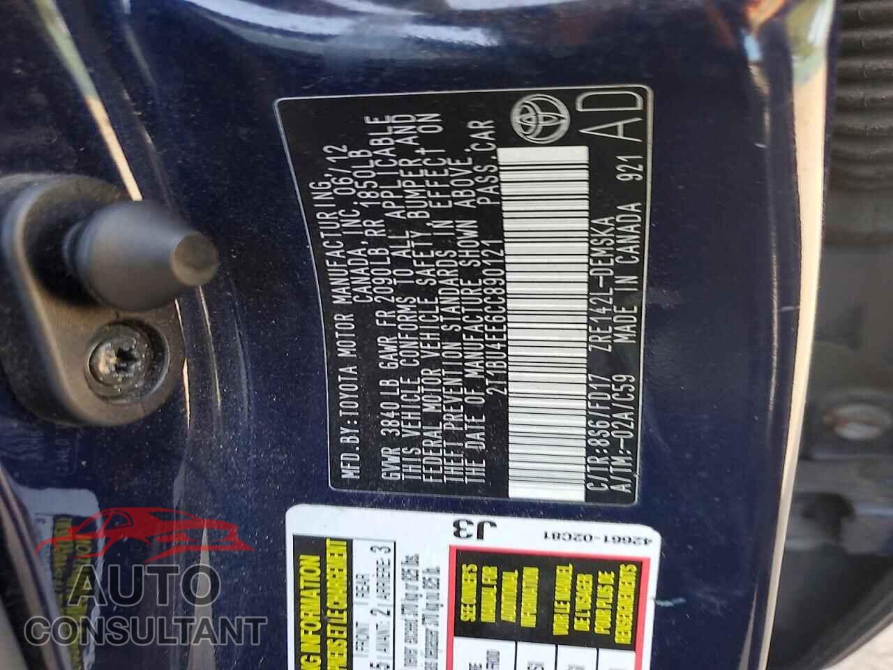 TOYOTA COROLLA 2012 - 2T1BU4EE6CC890121