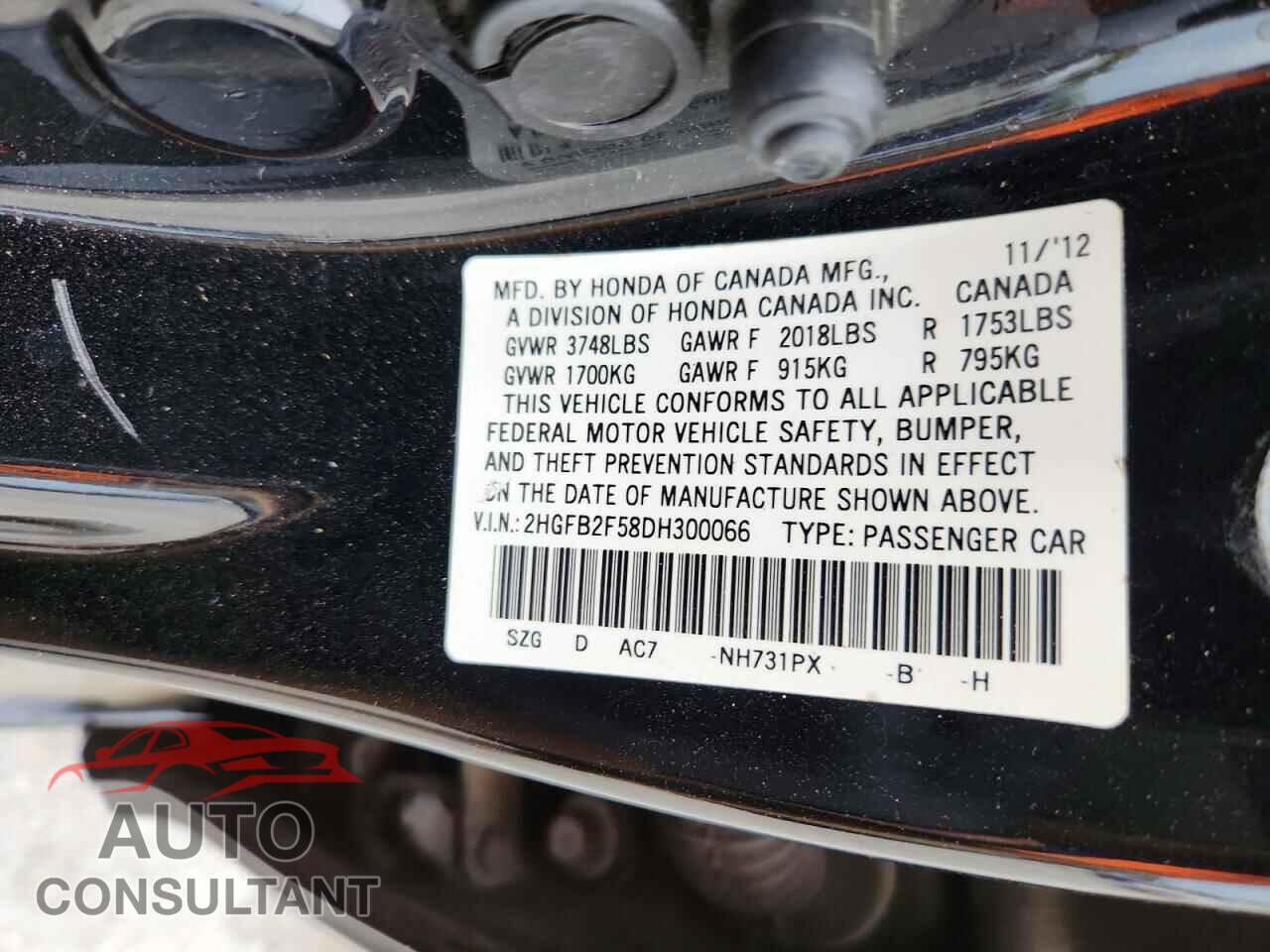 HONDA CIVIC 2013 - 2HGFB2F58DH300066