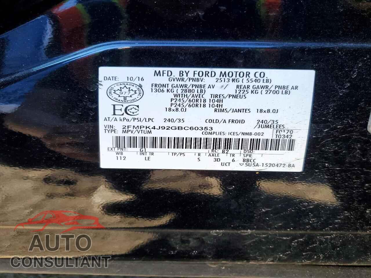 FORD EDGE 2016 - 2FMPK4J92GBC60353