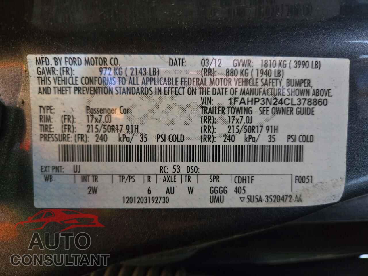 FORD FOCUS 2012 - 1FAHP3N24CL378860