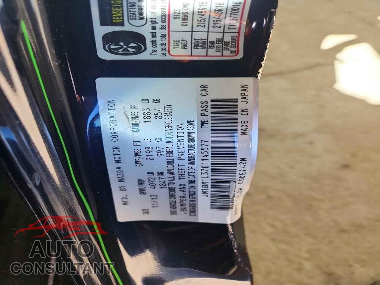 MAZDA 3 2014 - JM1BM1L37E1145577