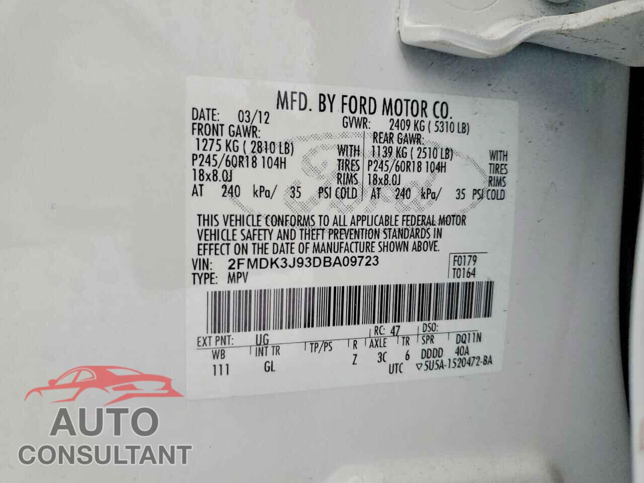 FORD EDGE 2013 - 2FMDK3J93DBA09723