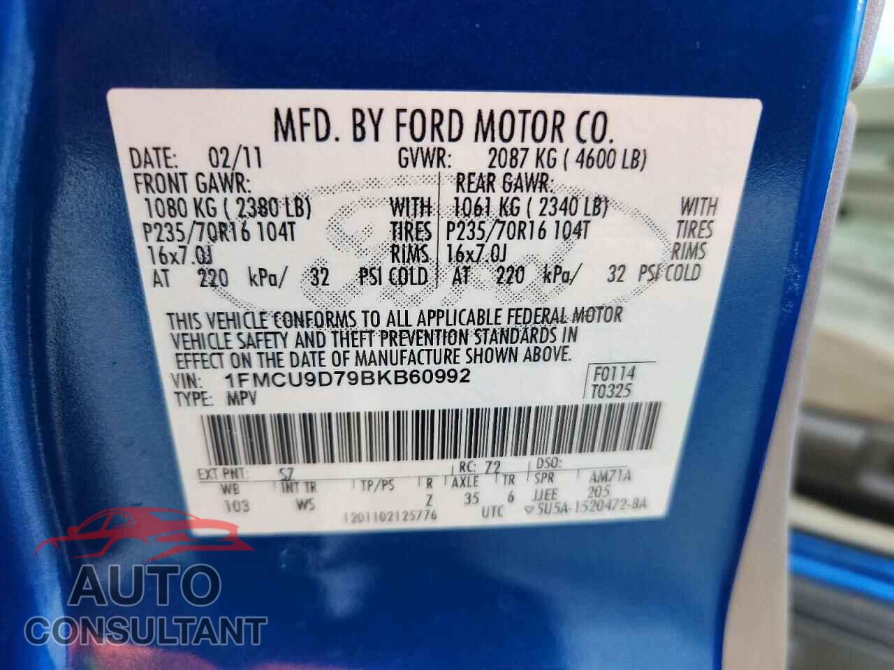 FORD ESCAPE 2011 - 1FMCU9D79BKB60992