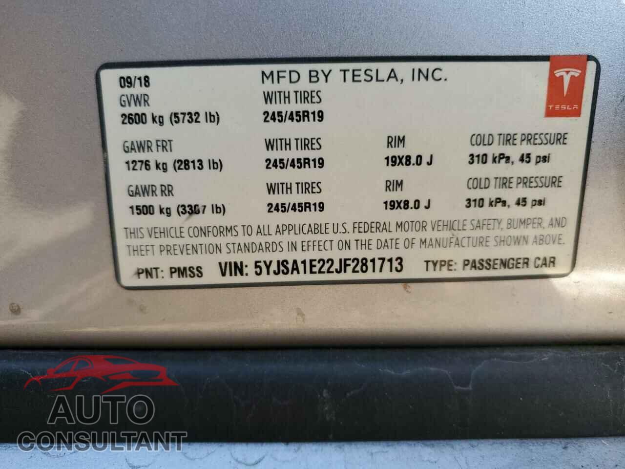 TESLA MODEL S 2018 - 5YJSA1E22JF281713
