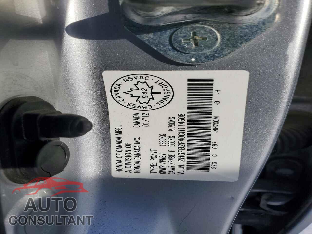HONDA CIVIC 2012 - 2HGFB2F40CH114608