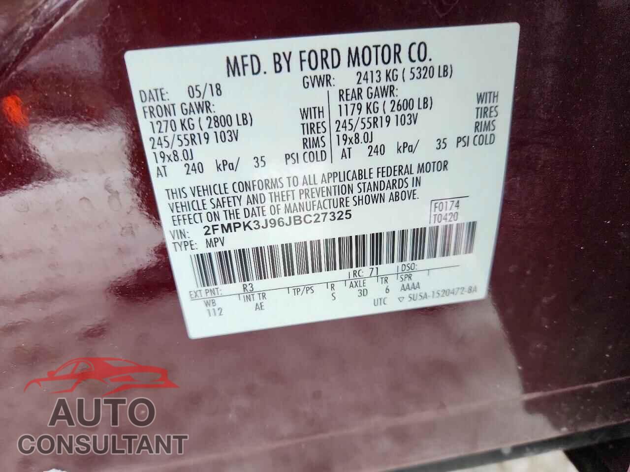 FORD EDGE 2018 - 2FMPK3J96JBC27325