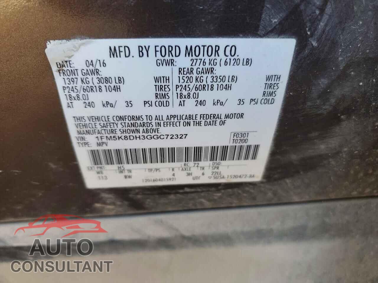 FORD EXPLORER 2016 - 1FM5K8DH3GGC72327