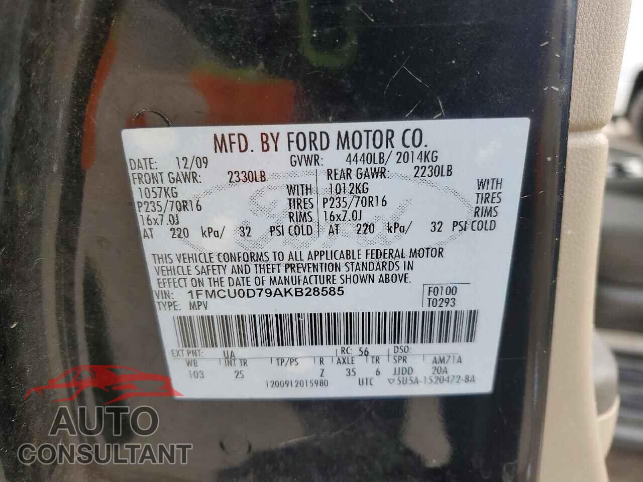 FORD ESCAPE 2010 - 1FMCU0D79AKB28585