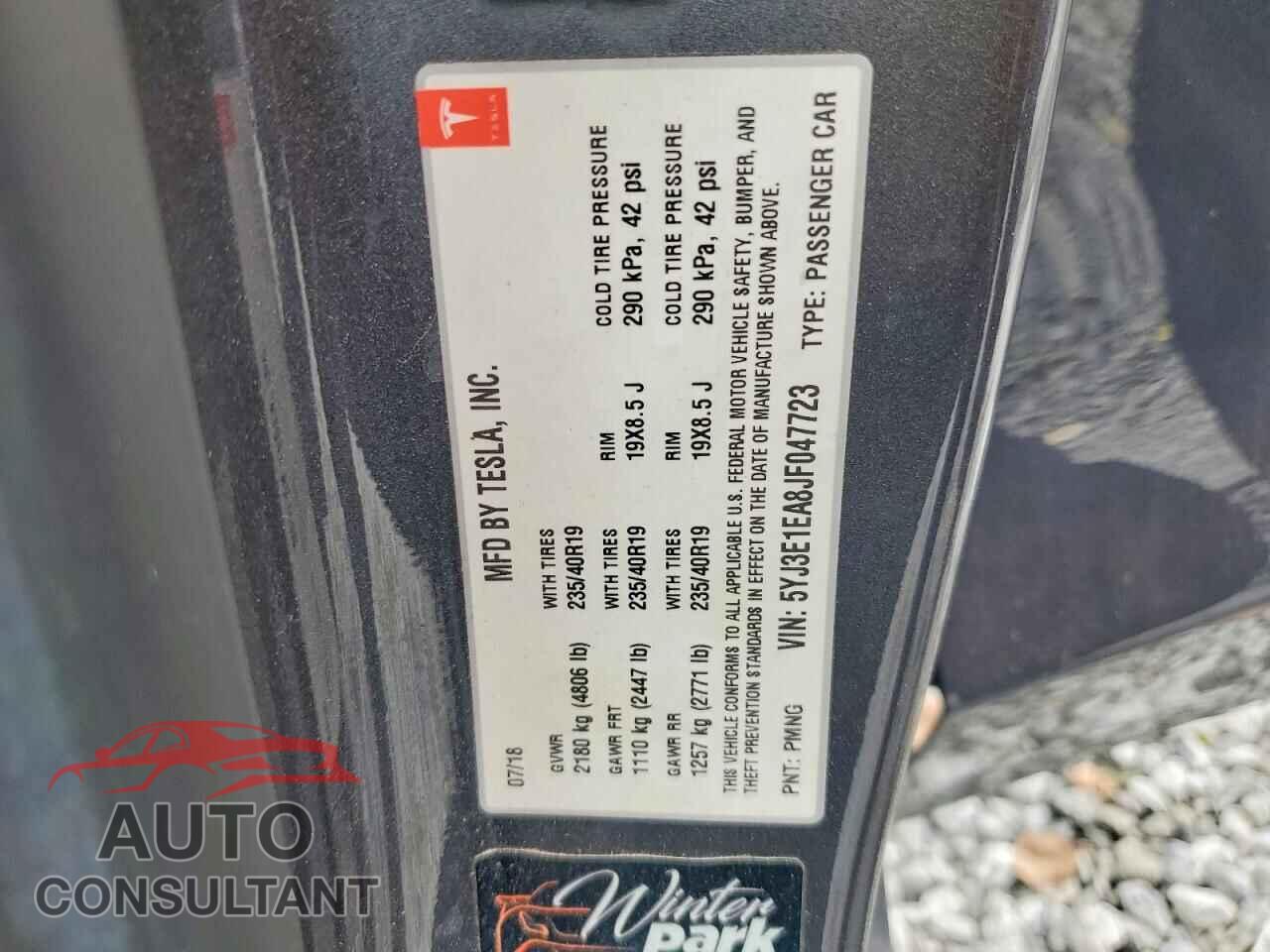 TESLA MODEL 3 2018 - 5YJ3E1EA8JF047723