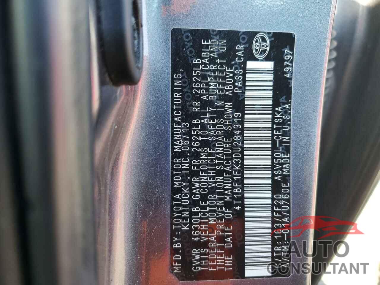 TOYOTA CAMRY 2013 - 4T1BF1FK3DU284319