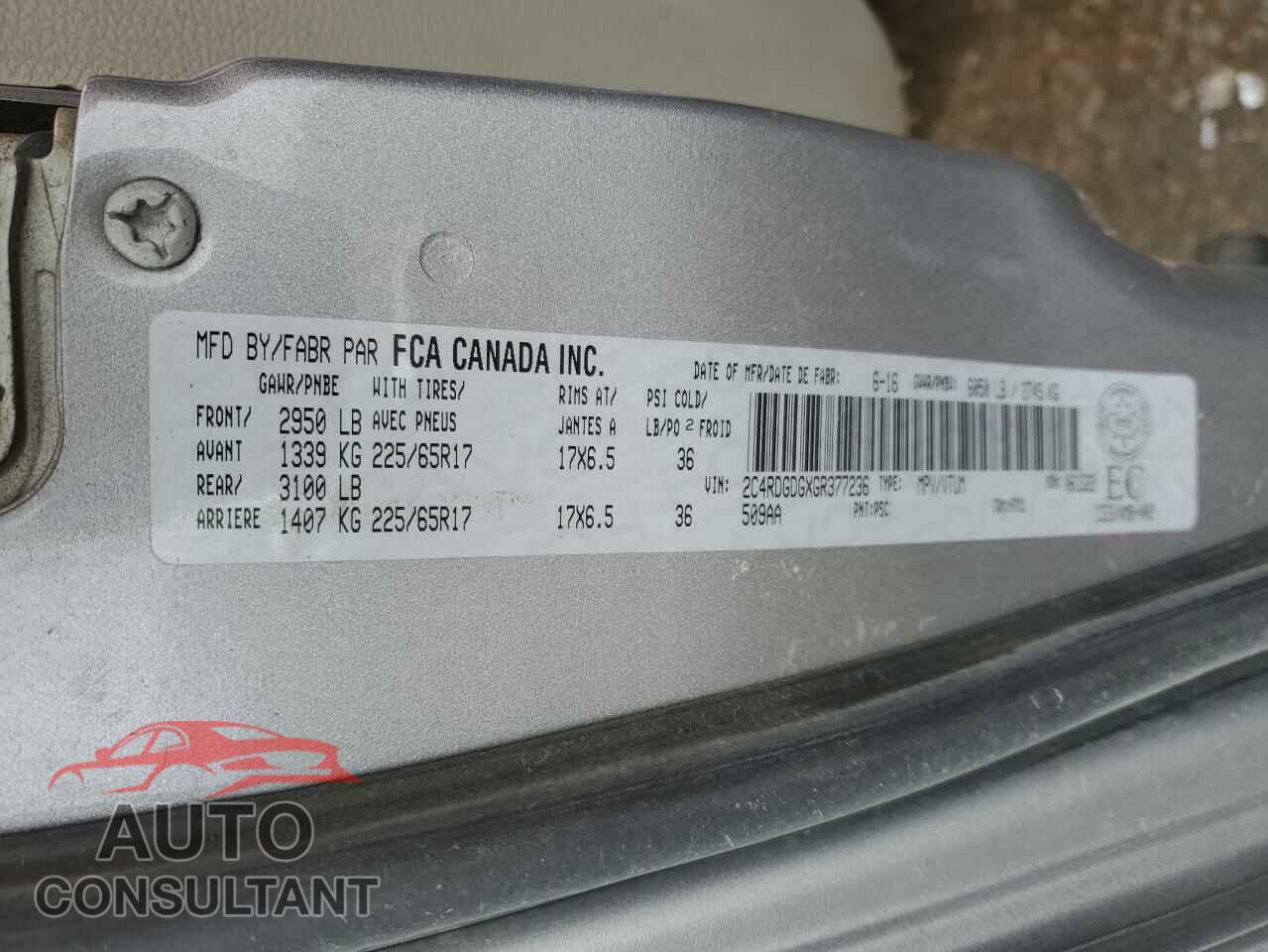 DODGE CARAVAN 2016 - 2C4RDGDGXGR377236
