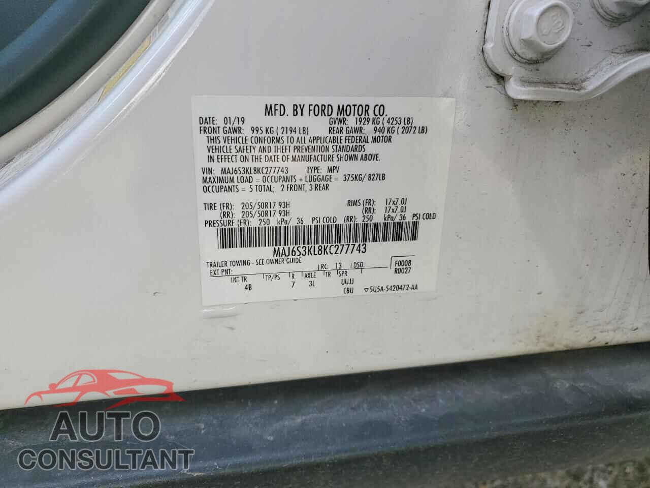FORD ECOSPORT 2019 - MAJ6S3KL8KC277743