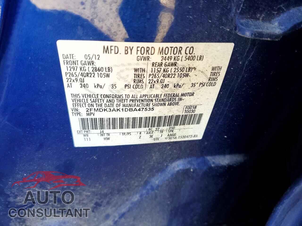 FORD EDGE 2013 - 2FMDK3AK1DBA47535