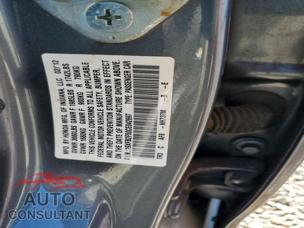 HONDA CIVIC 2012 - 19XFB2F50CE042697