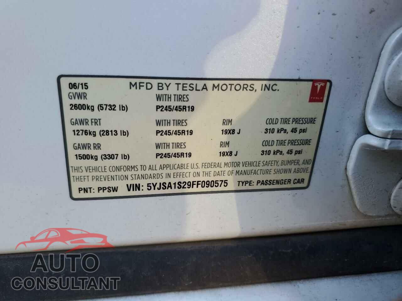 TESLA MODEL S 2015 - 5YJSA1S29FF090575