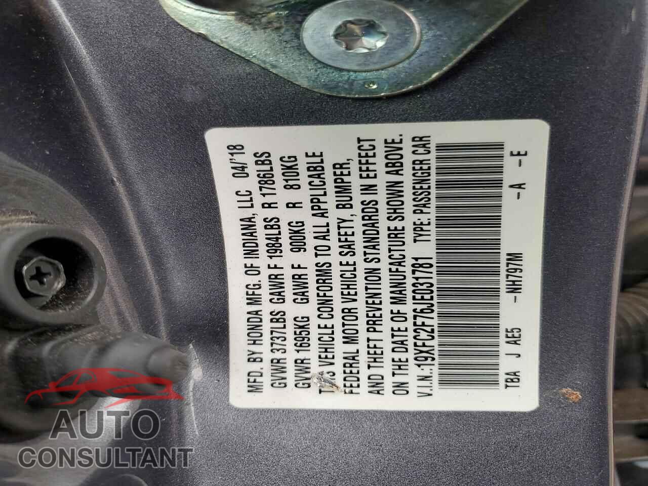 HONDA CIVIC 2018 - 19XFC2F76JE031781