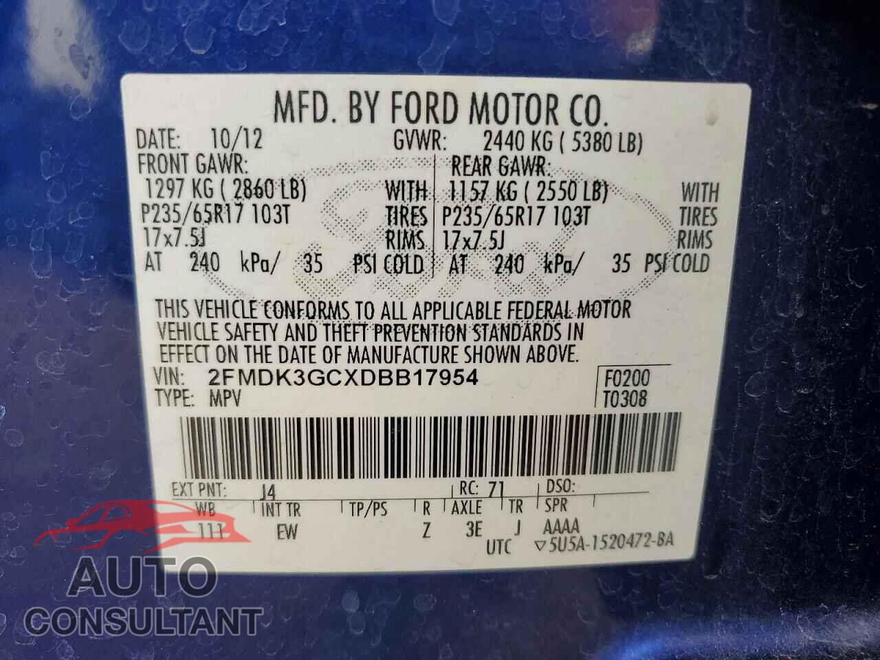 FORD EDGE 2013 - 2FMDK3GCXDBB17954