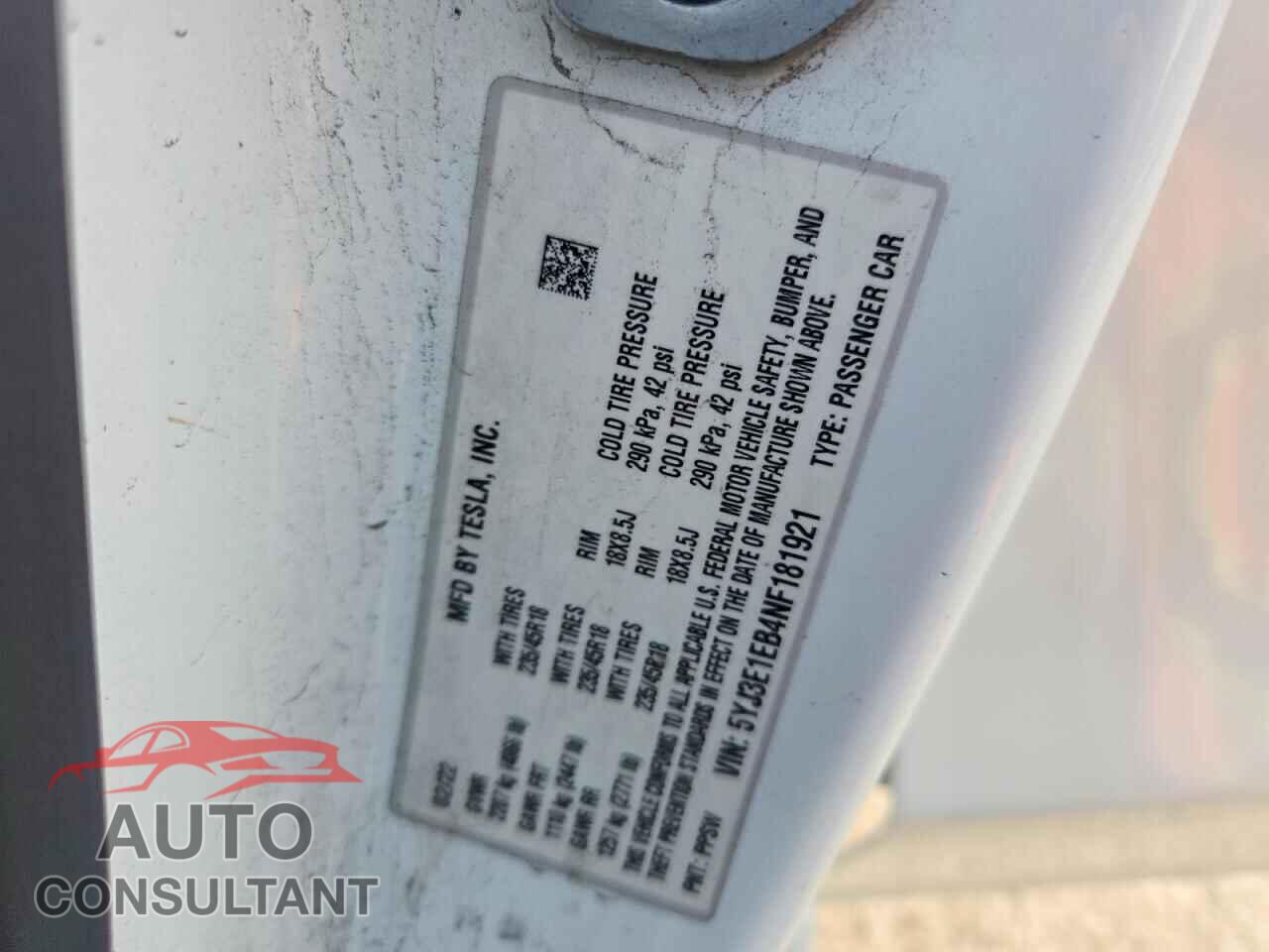 TESLA MODEL 3 2022 - 5YJ3E1EB4NF181921